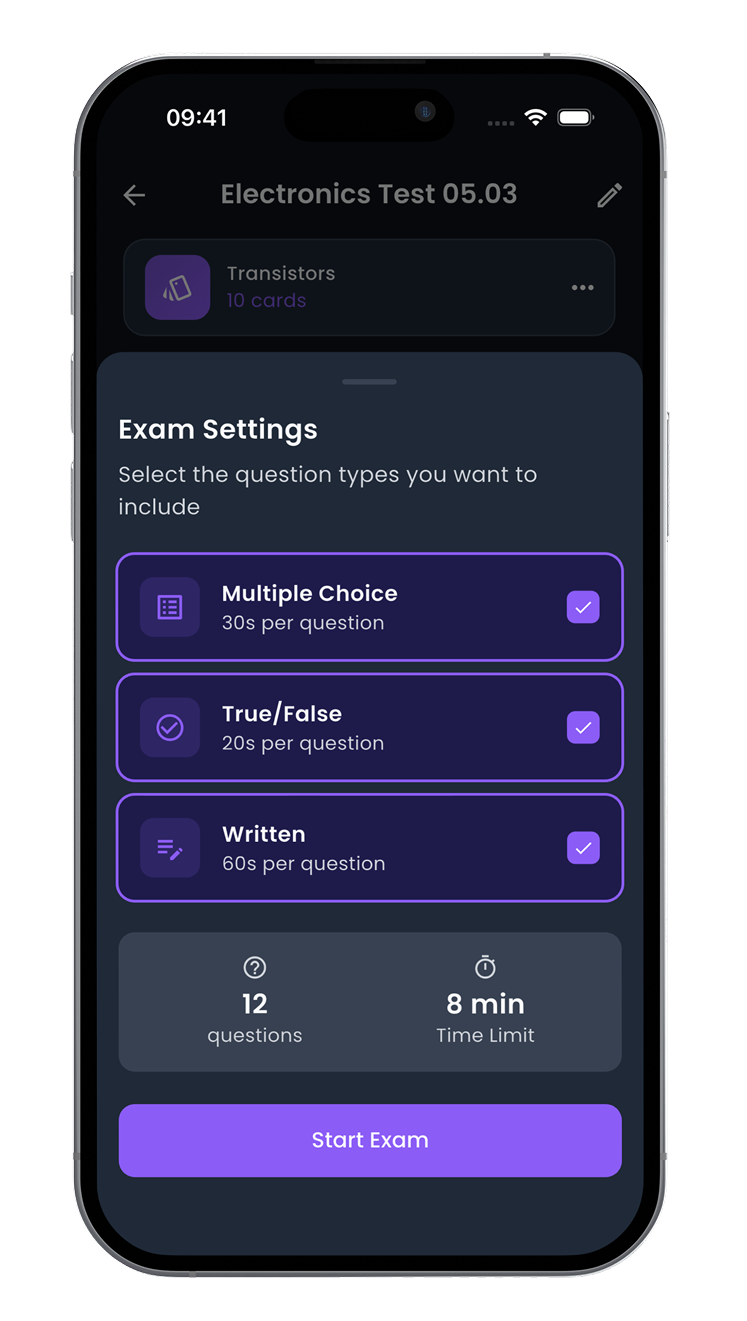 exam feature screenshot